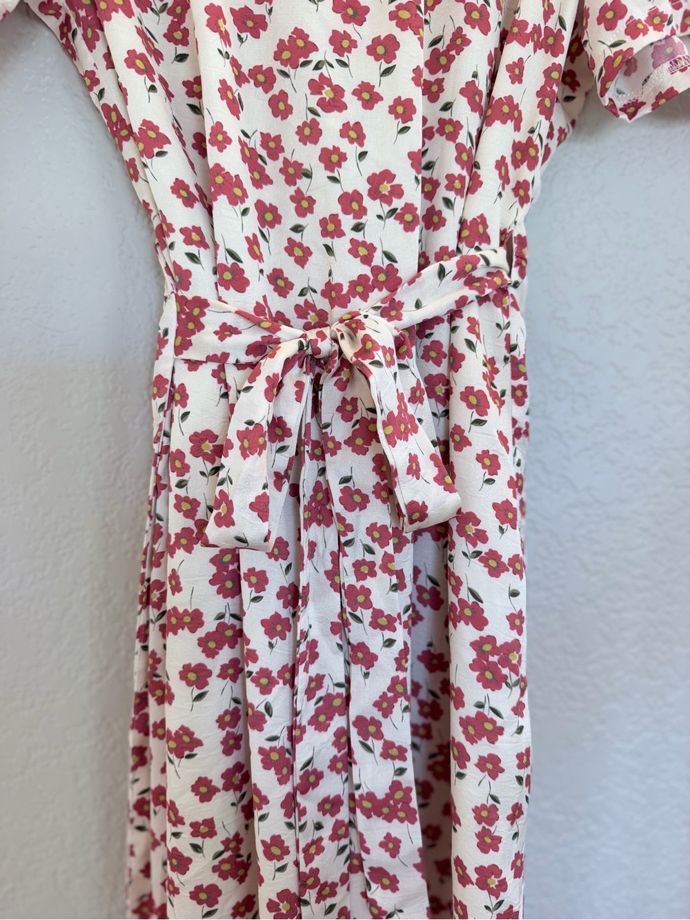 Cream & Red Ditsy Floral Wrap Midi Dress - Size small - Picture 6 of 7
